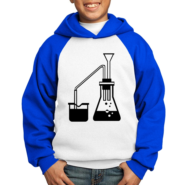 Moletom Infantil Química Erlenmeyer e Bequer - Branco/Azul