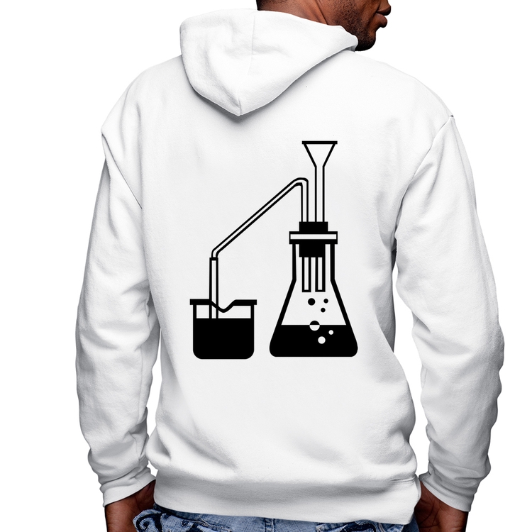 Blusa Moletom Química Erlenmeyer e Bequer Masculina com Capuz e Zíper - Branca