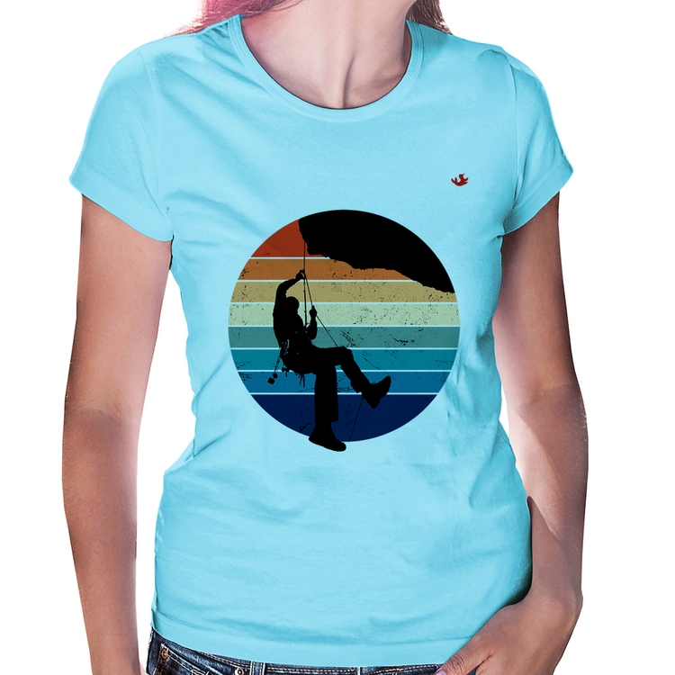 Baby Look Escalada Vintage Sunset - Azul Bebê