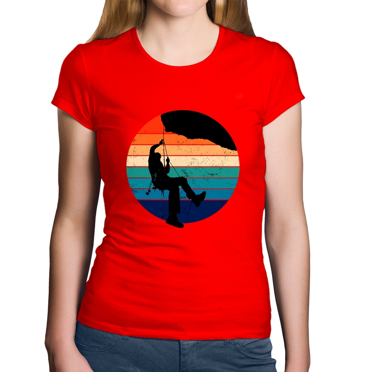 Baby Look Algodão Escalada Vintage Sunset - Vermelha