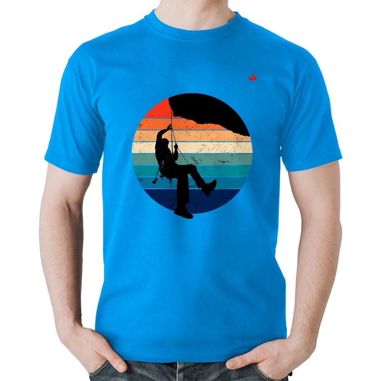 Camiseta Algodão Escalada Vintage Sunset - Azul
