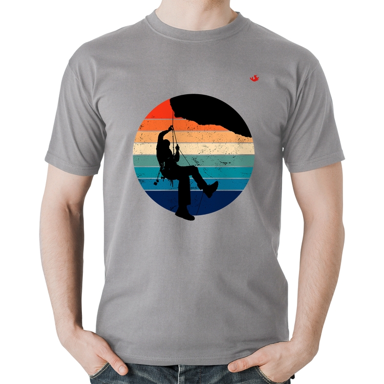 Camiseta Algodão Escalada Vintage Sunset - Cinza