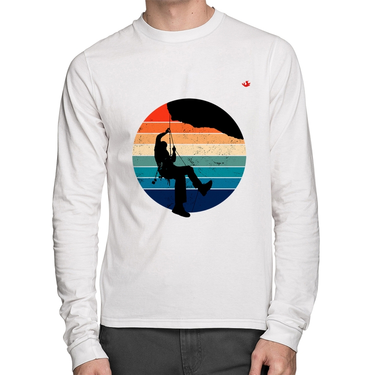 Camiseta Algodão Escalada Vintage Sunset Manga Longa - Branca
