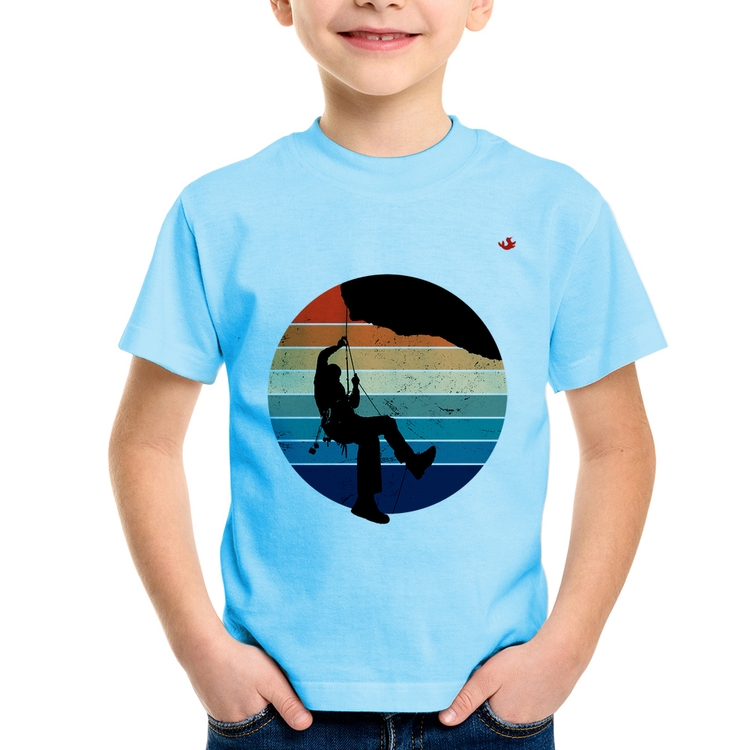 Camiseta Infantil Escalada Vintage Sunset - Azul Bebê