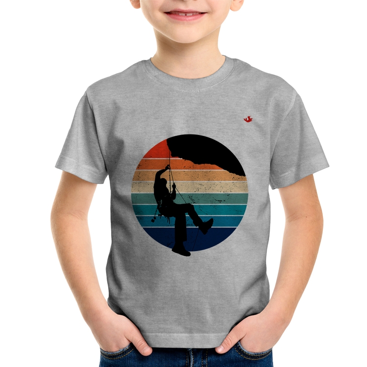 Camiseta Infantil Escalada Vintage Sunset - Cinza