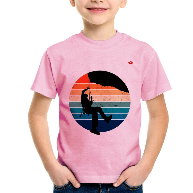 Camiseta Infantil Escalada Vintage Sunset - Rosa Bebê