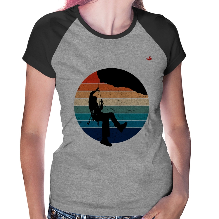 Baby Look Raglan Escalada Vintage Sunset - Cinza/Preto