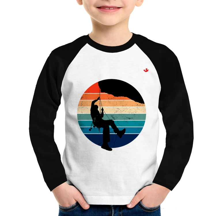 Camiseta Raglan Infantil Escalada Vintage Sunset Manga Longa