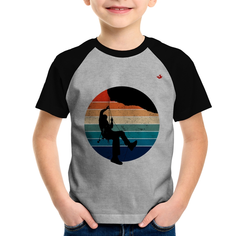Camiseta Raglan Infantil Escalada Vintage Sunset - Cinza/Preto