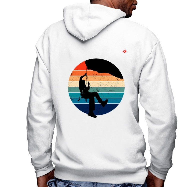 Blusa Moletom Escalada Vintage Sunset Masculina com Capuz e Zíper - Branca
