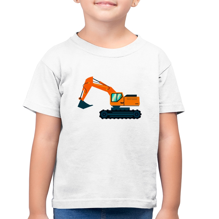 Camiseta Algodão Infantil Escavadeira - Branca
