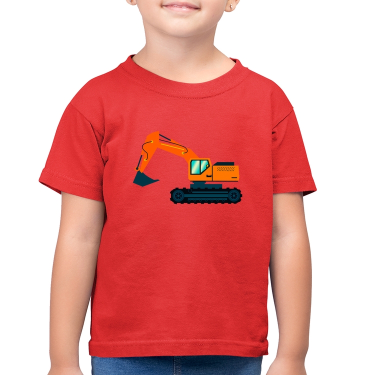 Camiseta Algodão Infantil Escavadeira - Vermelha