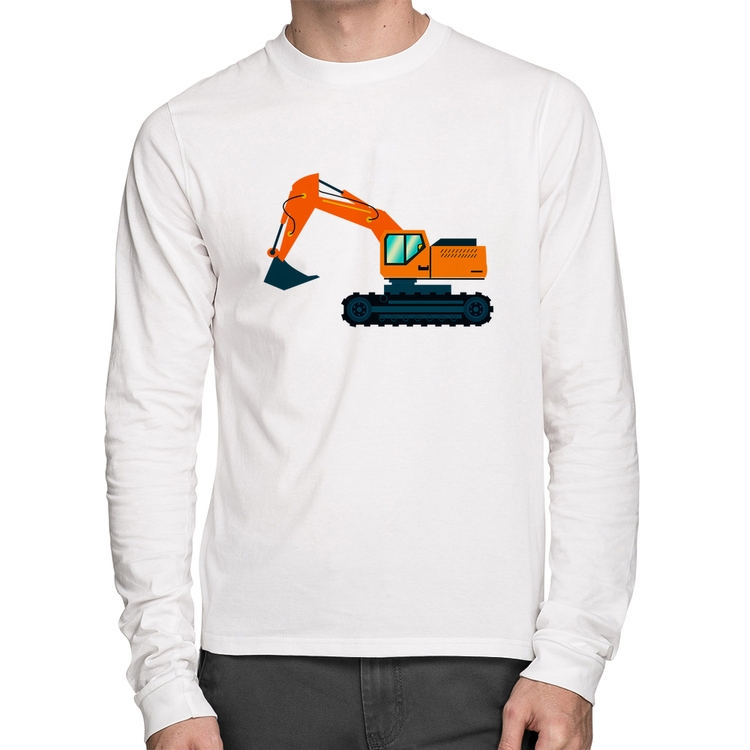 Camiseta Algodão Escavadeira Manga Longa - Branca