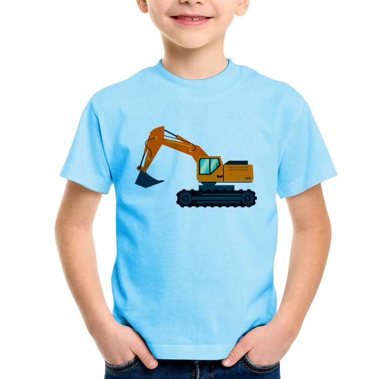 Camiseta Infantil Escavadeira - Azul Bebê