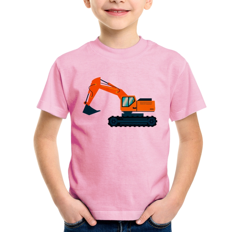 Camiseta Infantil Escavadeira - Rosa Bebê
