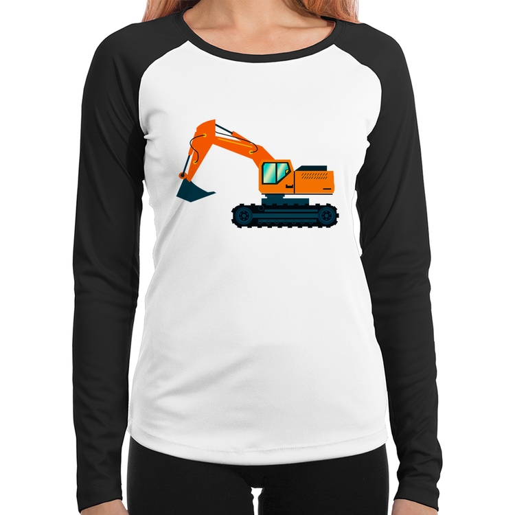Baby Look Raglan Escavadeira Manga Longa