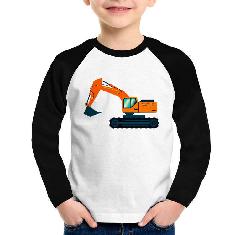 Camiseta Raglan Infantil Escavadeira Manga Longa