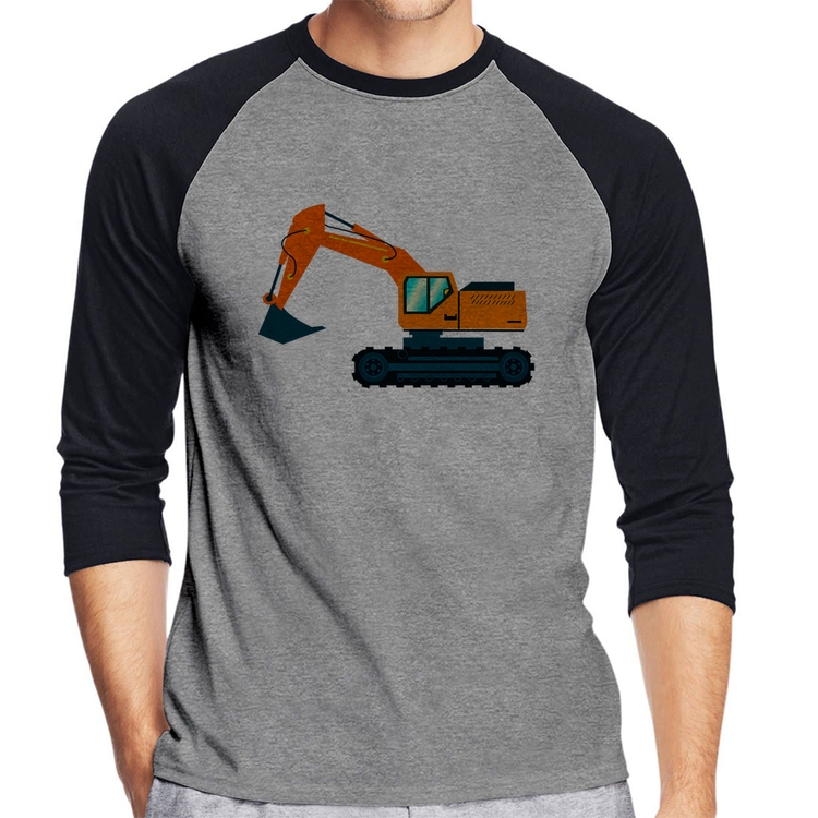 Camiseta Raglan Escavadeira Manga 3/4 - Cinza/Preto