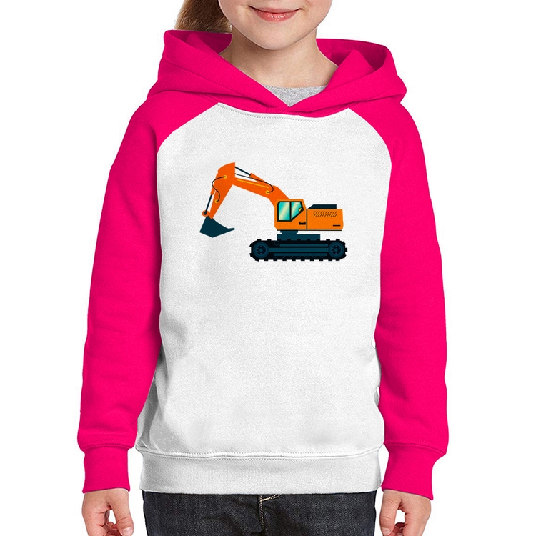 Moletom Infantil Escavadeira - Branco/Rosa