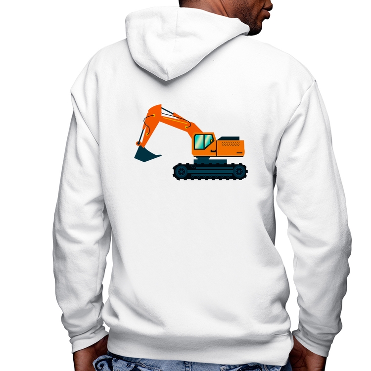 Blusa Moletom Escavadeira Masculina com Capuz e Zíper - Branca