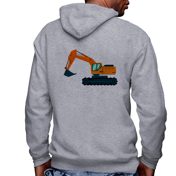 Blusa Moletom Escavadeira Masculina com Capuz e Zíper - Mescla