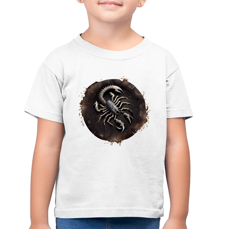 Camiseta Algodão Infantil Escorpião Sígno - Branca