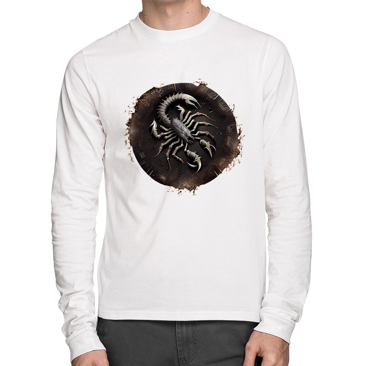 Camiseta Algodão Escorpião Sígno Manga Longa - Branca