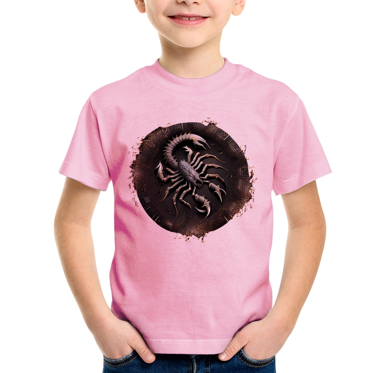 Camiseta Infantil Escorpião Sígno - Rosa Bebê