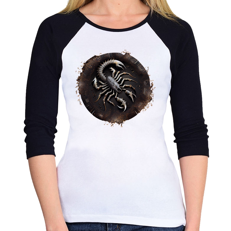 Baby Look Raglan Escorpião Sígno Manga 3/4
