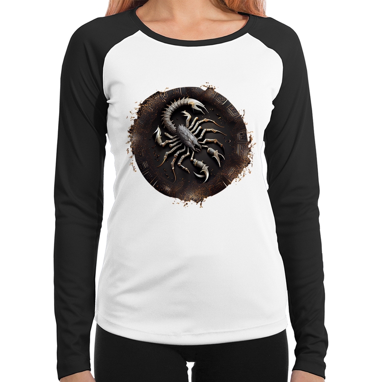 Baby Look Raglan Escorpião Sígno Manga Longa