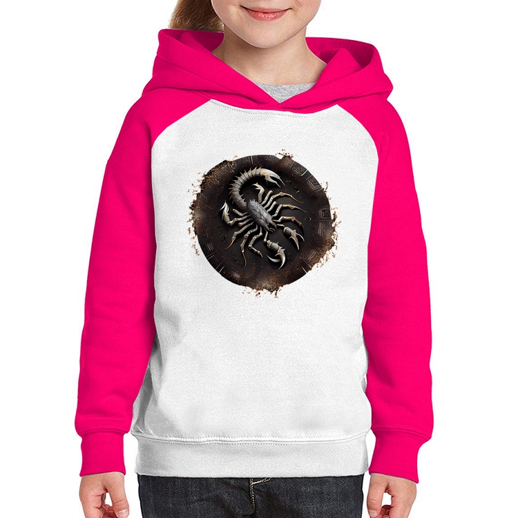 Moletom Infantil Escorpião Sígno - Branco/Rosa