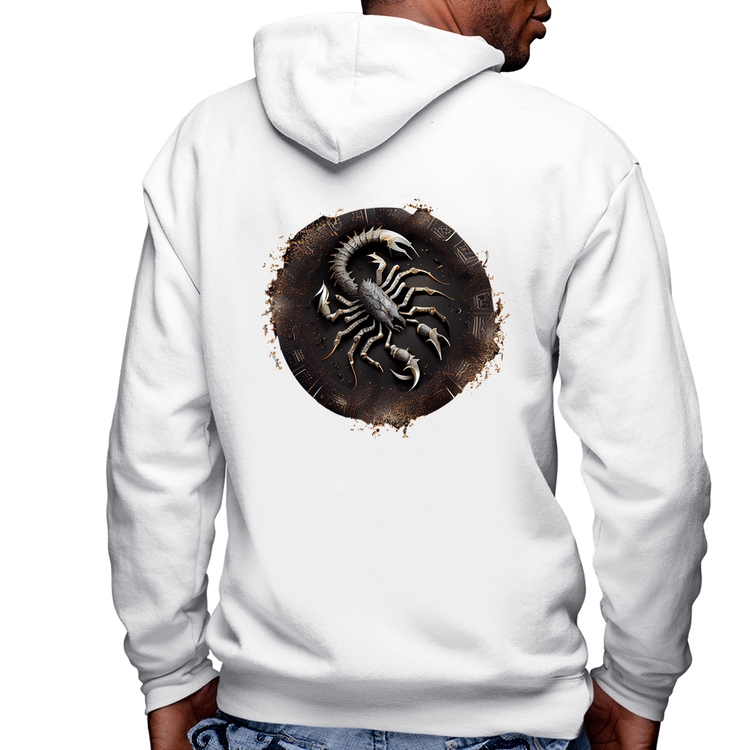 Blusa Moletom Escorpião Sígno Masculina com Capuz e Zíper - Branca