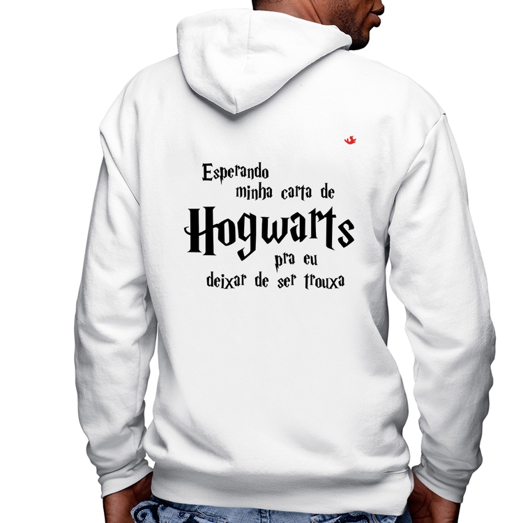 Blusa Moletom Esperando minha carta de Hogwarts Masculina com Capuz e Zíper - Branca
