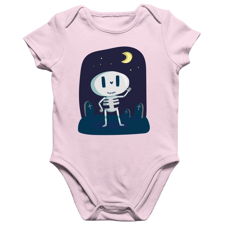 Body Bebê Algodão Esqueleto - Rosa Bebê