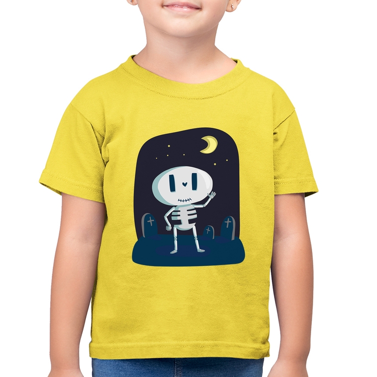 Camiseta Algodão Infantil Esqueleto - Amarelo Canário