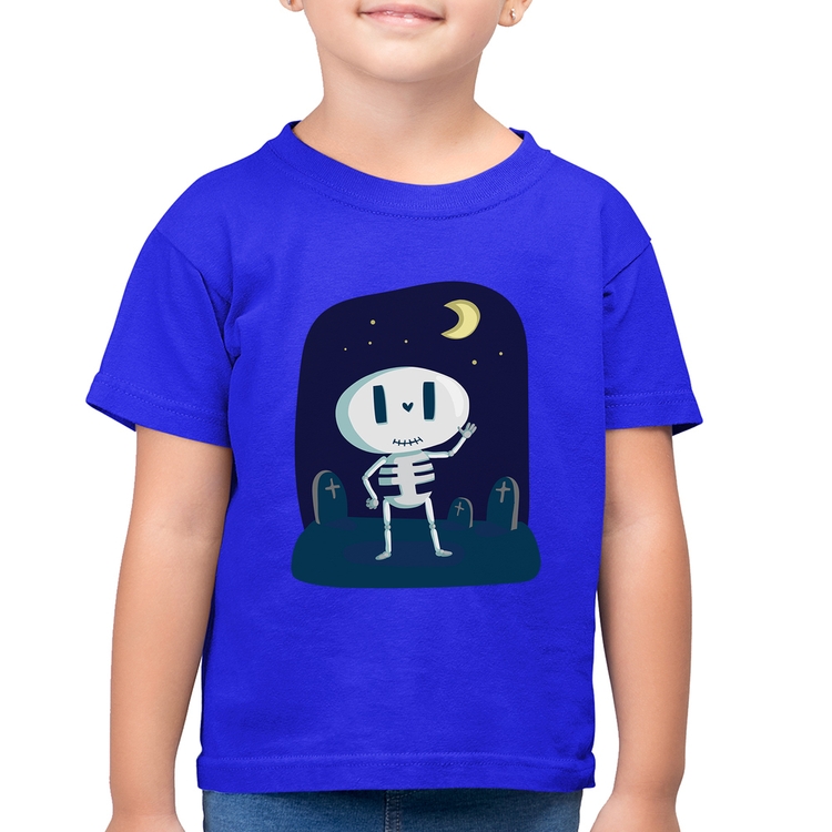 Camiseta Algodão Infantil Esqueleto - Azul Royal