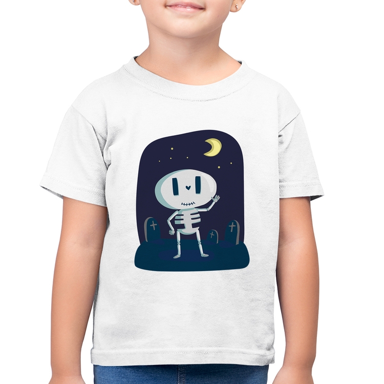 Camiseta Algodão Infantil Esqueleto - Branca