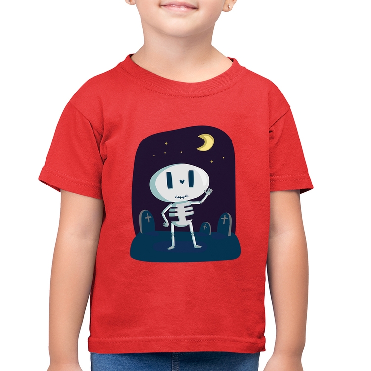 Camiseta Algodão Infantil Esqueleto - Vermelha