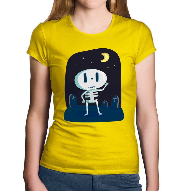 Baby Look Algodão Esqueleto - Amarela