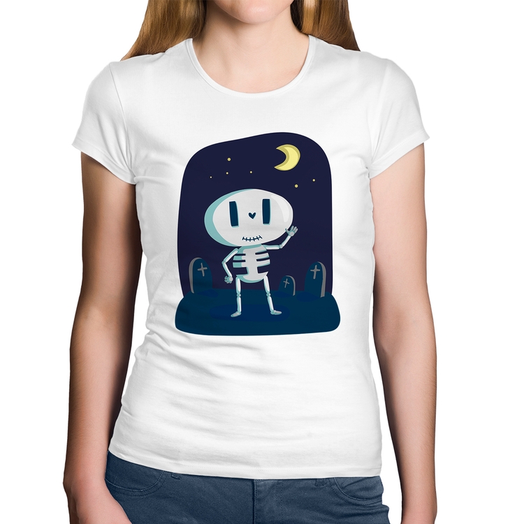 Baby Look Algodão Esqueleto - Branca