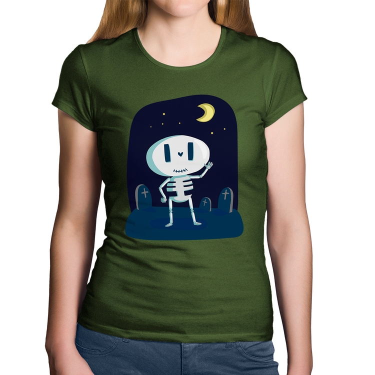 Baby Look Algodão Esqueleto - Musgo