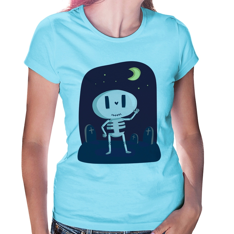 Baby Look Esqueleto - Azul Bebê