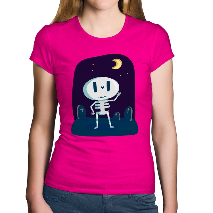 Baby Look Algodão Esqueleto - Rosa