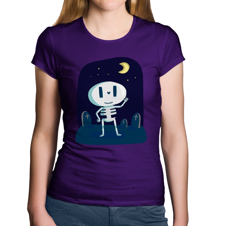 Baby Look Algodão Esqueleto - Roxa