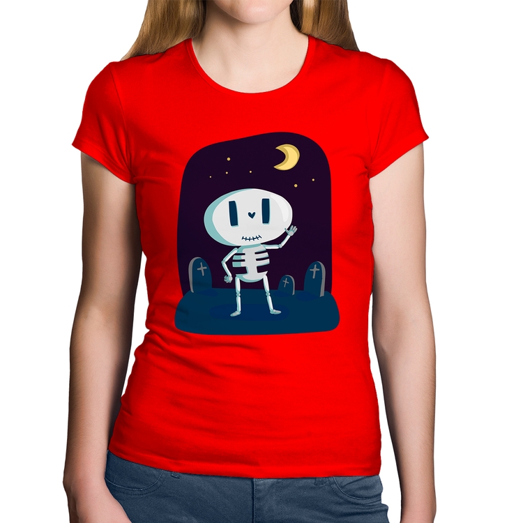 Baby Look Algodão Esqueleto - Vermelha