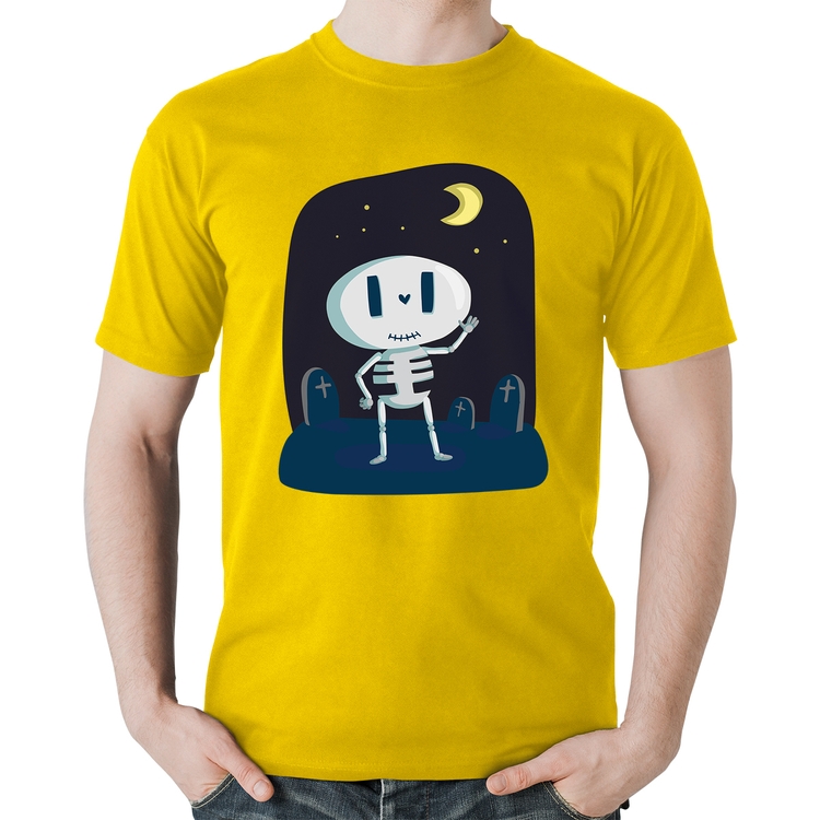 Camiseta Algodão Esqueleto - Amarela
