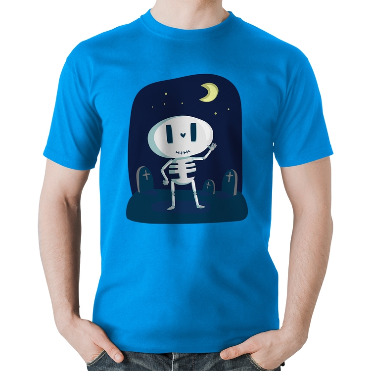 Camiseta Algodão Esqueleto - Azul