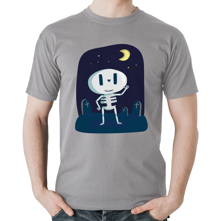 Camiseta Algodão Esqueleto - Cinza