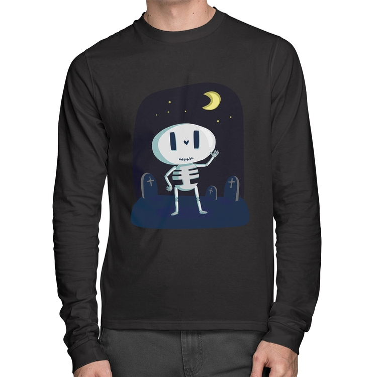 Camiseta Algodão Esqueleto Manga Longa