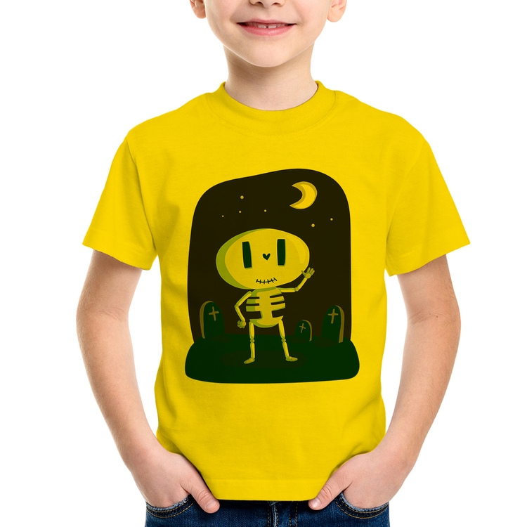 Camiseta Infantil Esqueleto - Amarela